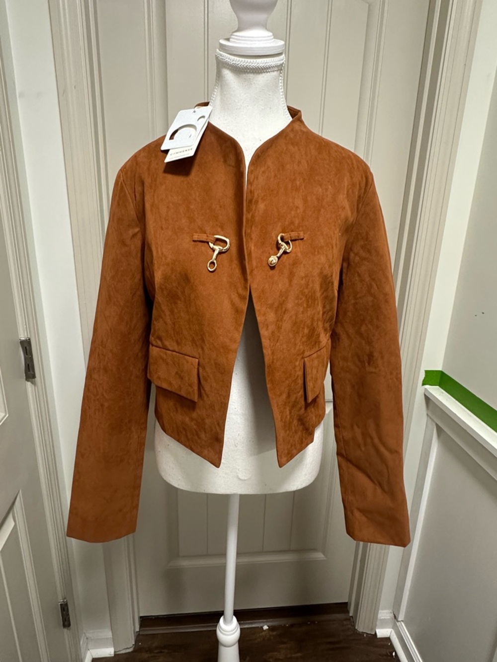 Suede Crop Jacket in Rust - Women Jackets & Coats - Picture 1 of 5